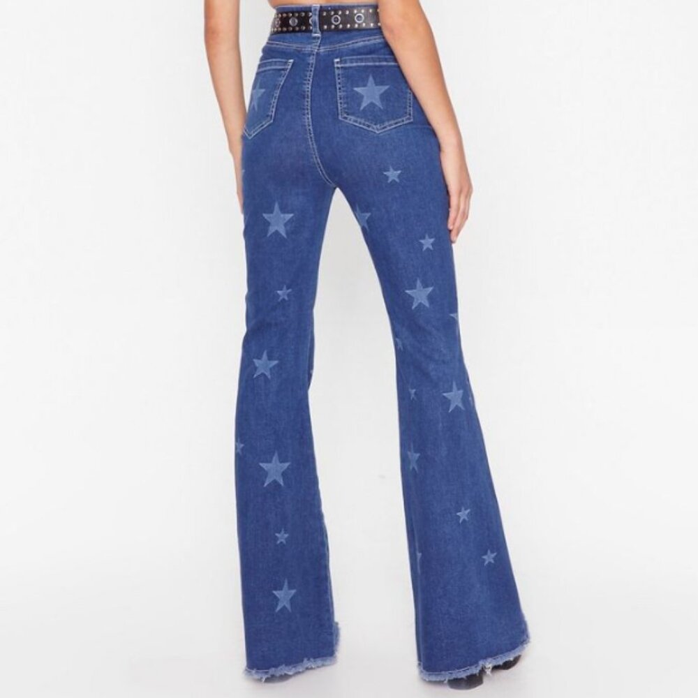 Star Print Flare Jeans NWOT